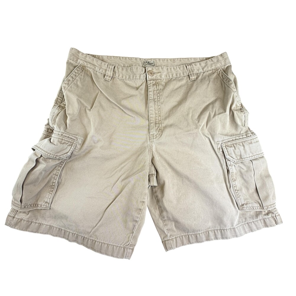L.L.Bean Cargo Shorts Mens 40 Beige 100% Cotton Canvas 10 Inseam Casual Outdoor